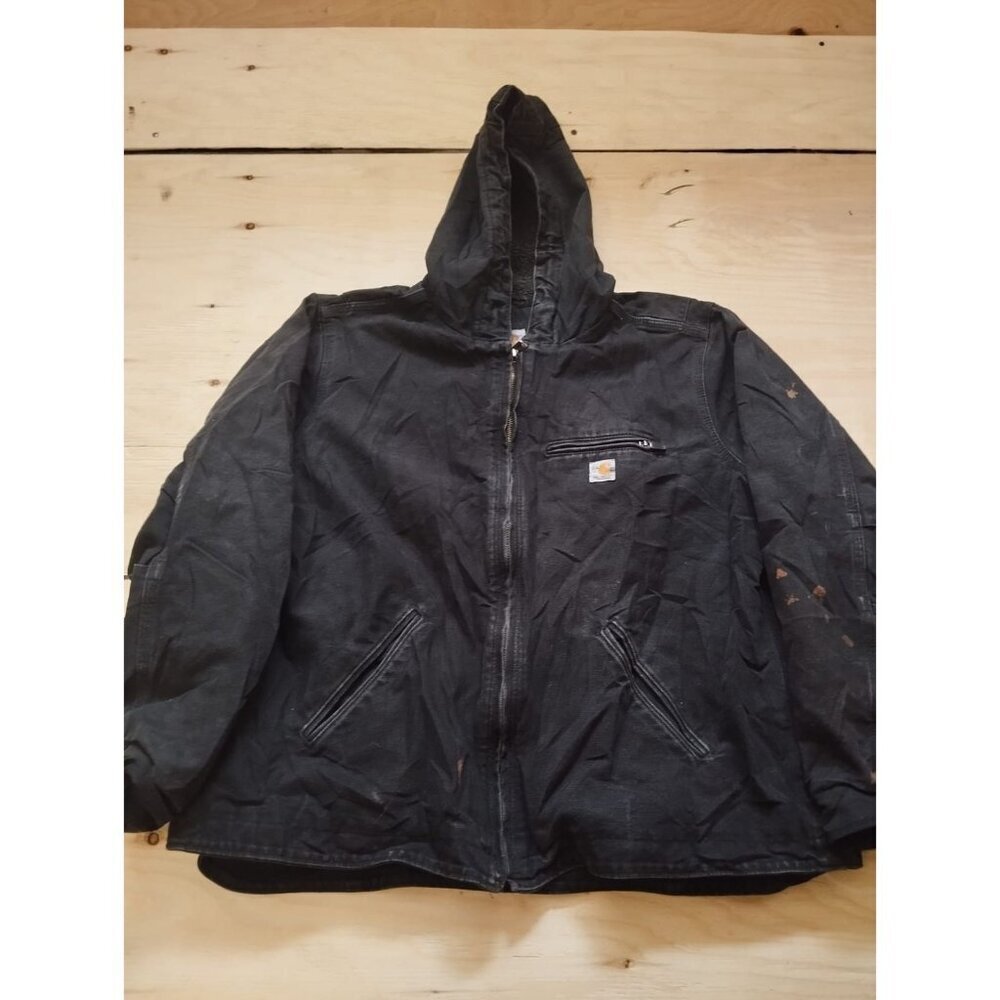 Carhartt Jacket Boys Youth XL Fits Men XS Black Sherpa Lined Canvas Distressed